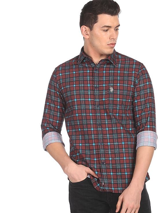 Buy U.S. Polo Assn. Men Maroon Tailored 