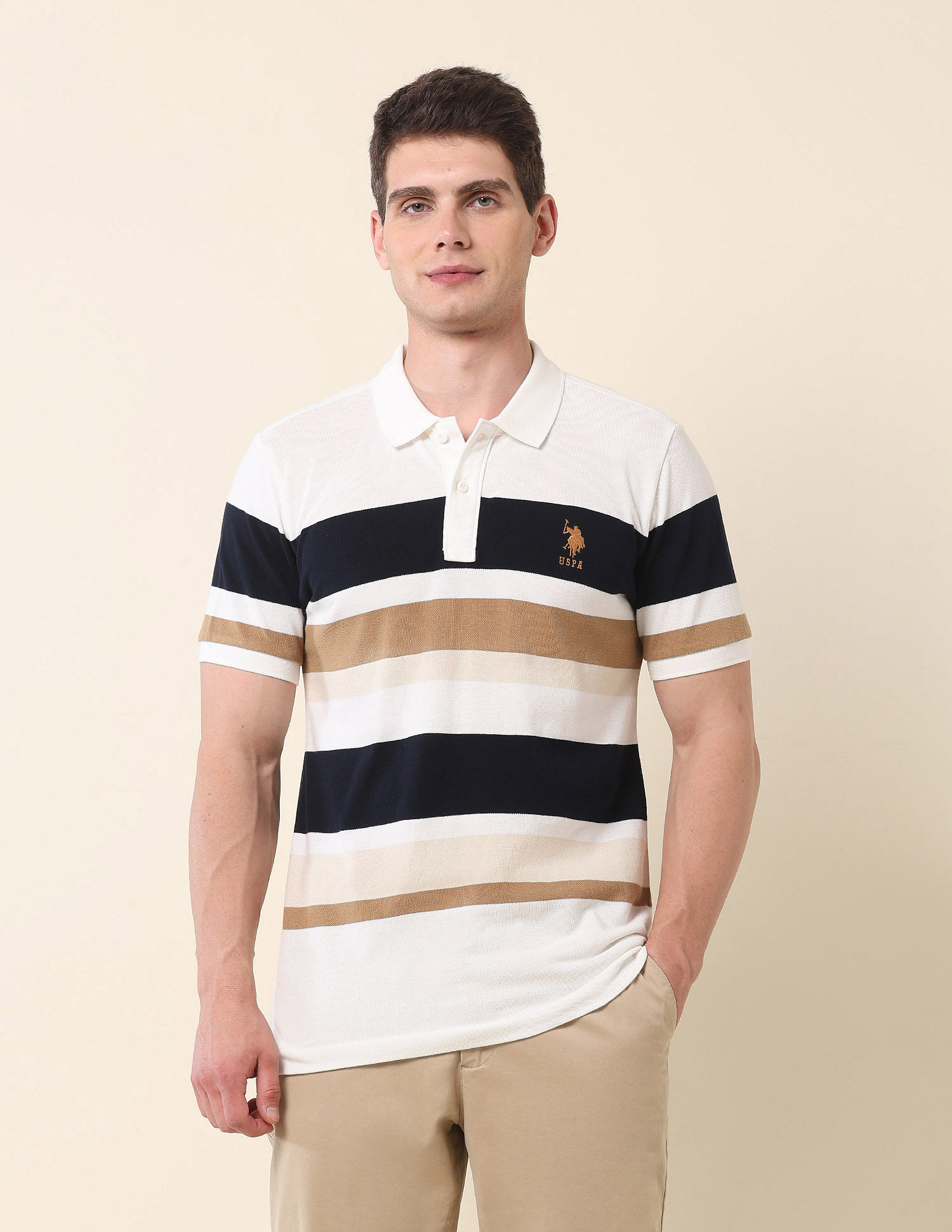 U.S. Polo Assn. Horizontal Striped Gold Cup Polo Shirt
