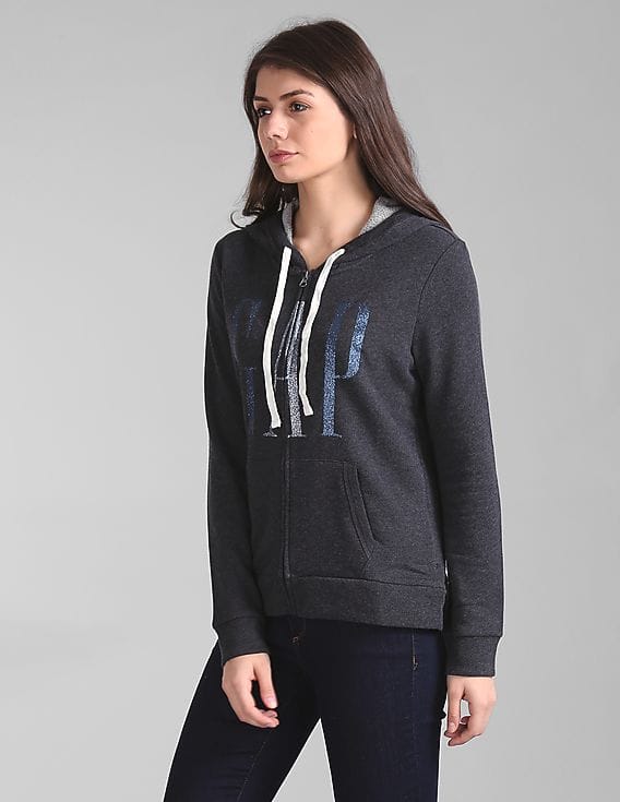 Buy GAP Women Women Grey Glitter Logo Full Zip Hoodie - NNNOW.com