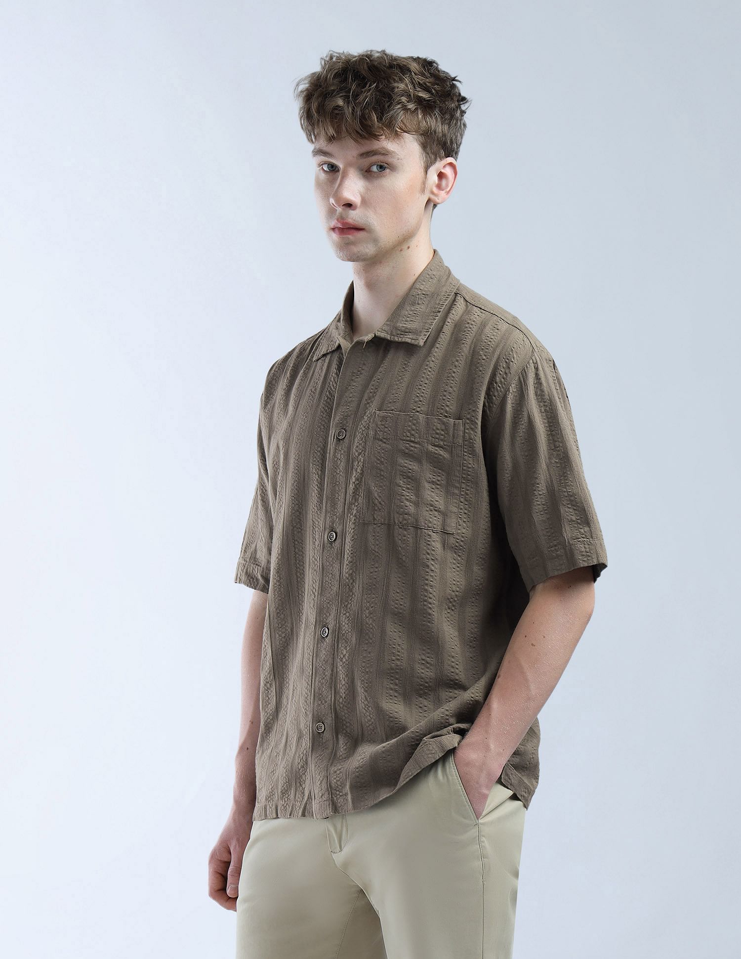 Flying Machine Textured Cotton Color Of Home Shirt