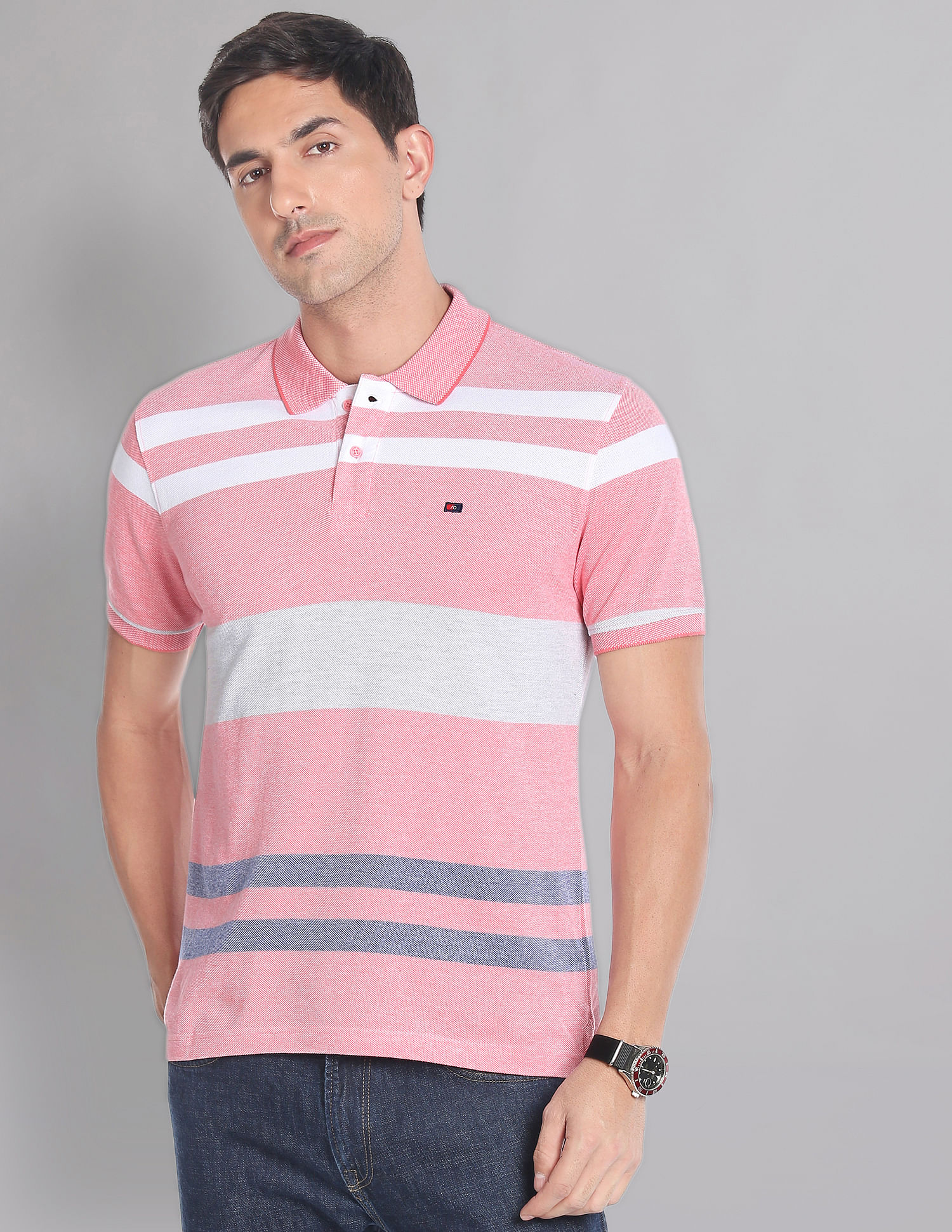 AD by Arvind Horizontal Stripe COOL-IT Real Deal Polo Shirt