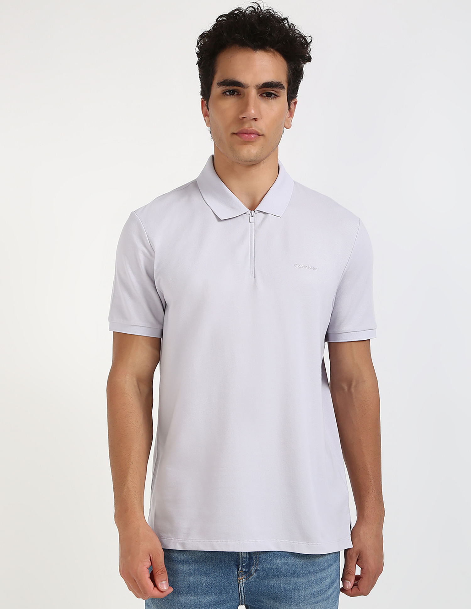 Calvin Klein Jeans Solid Regular-Fit Cotton Polo T-Shirt