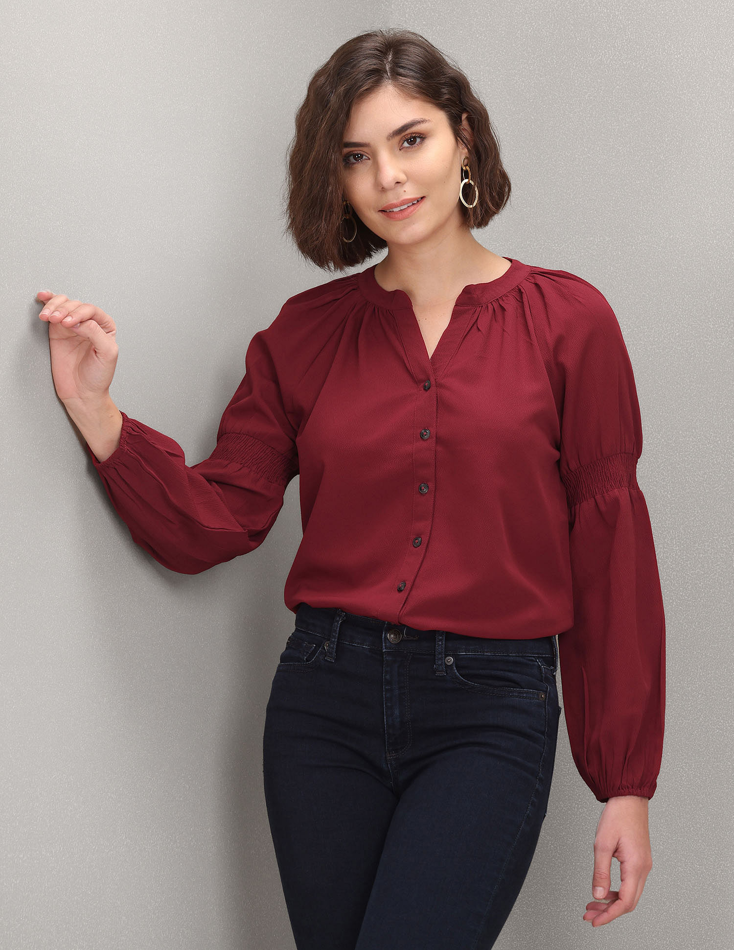 U.S. Polo Assn. Women Mandarin Collar Peasant Sleeve Evening Top