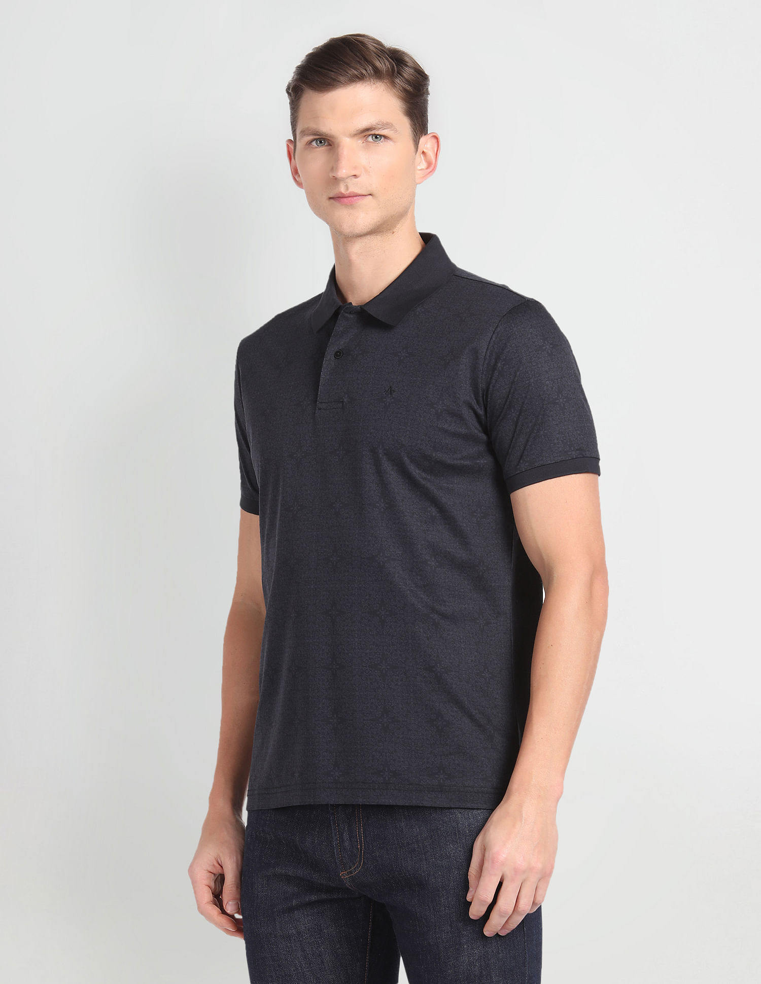 Arrow Motif Print Cotton Polo Shirt