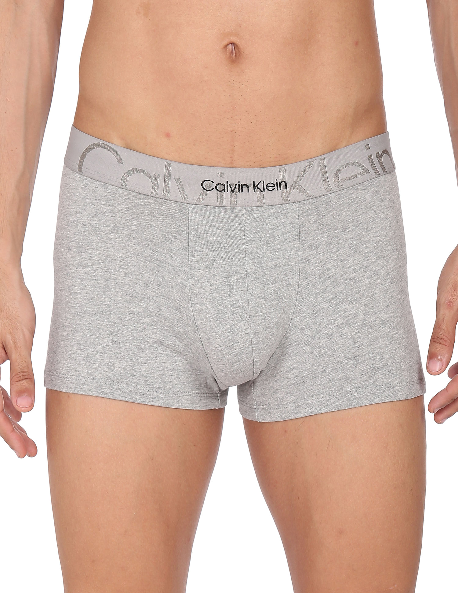 Buy Calvin Klein Underwear Men Grey Icon Waist Mid Rise Heathered Trunks -  