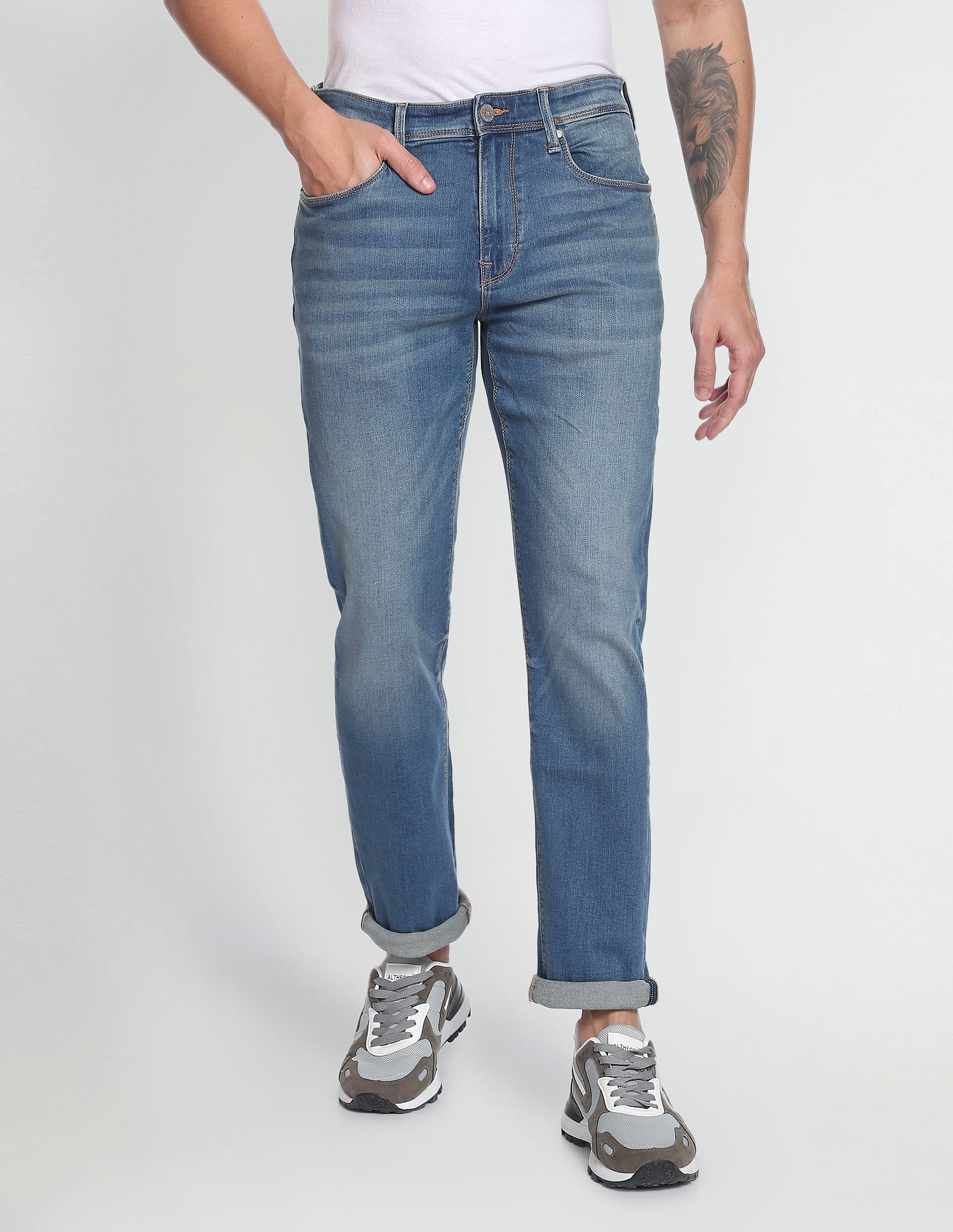 Flying Machine Slim Straight Fit Stone Wash Luxe Jeans