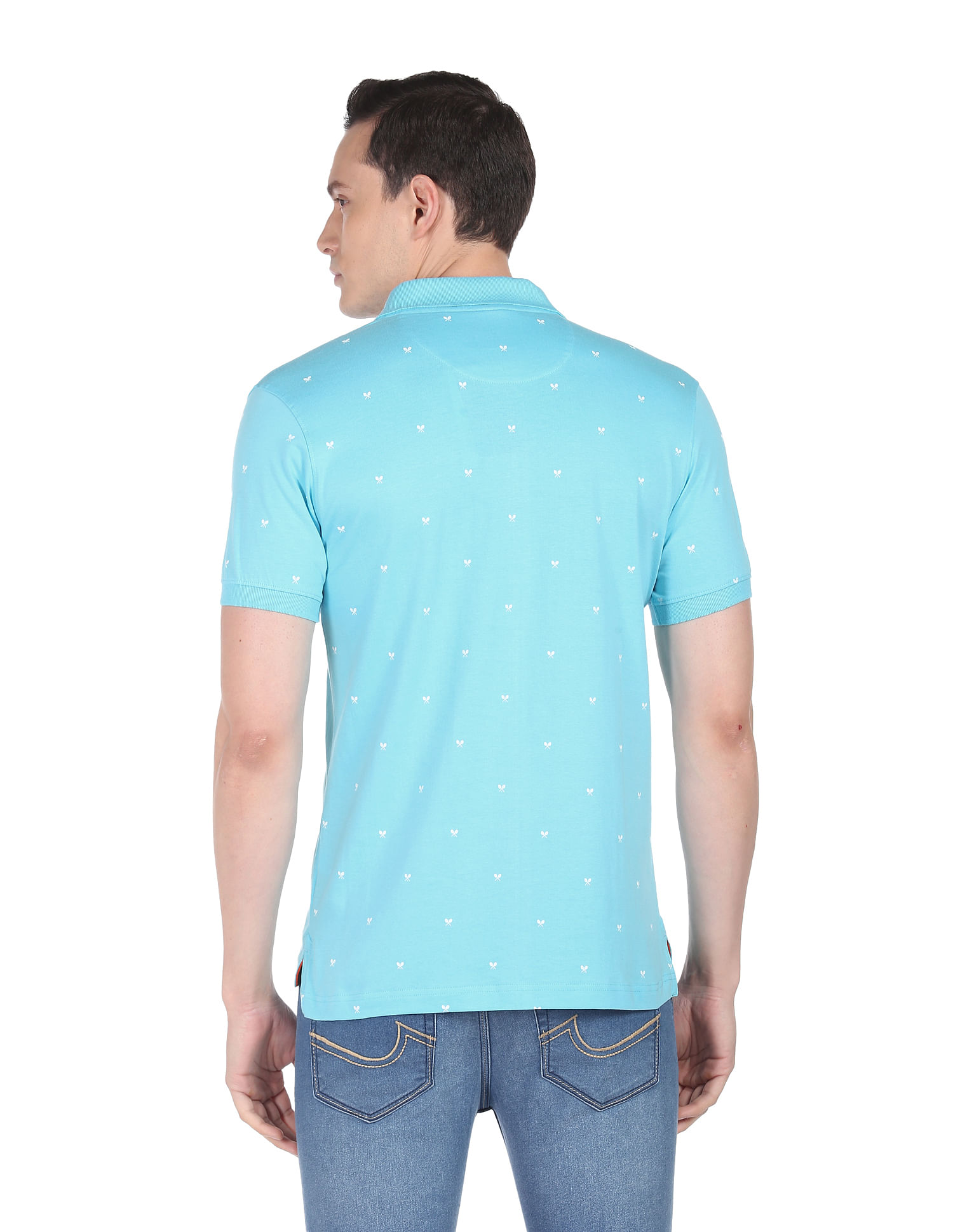 AD by Arvind Geometric Print Cotton Polo Shirt