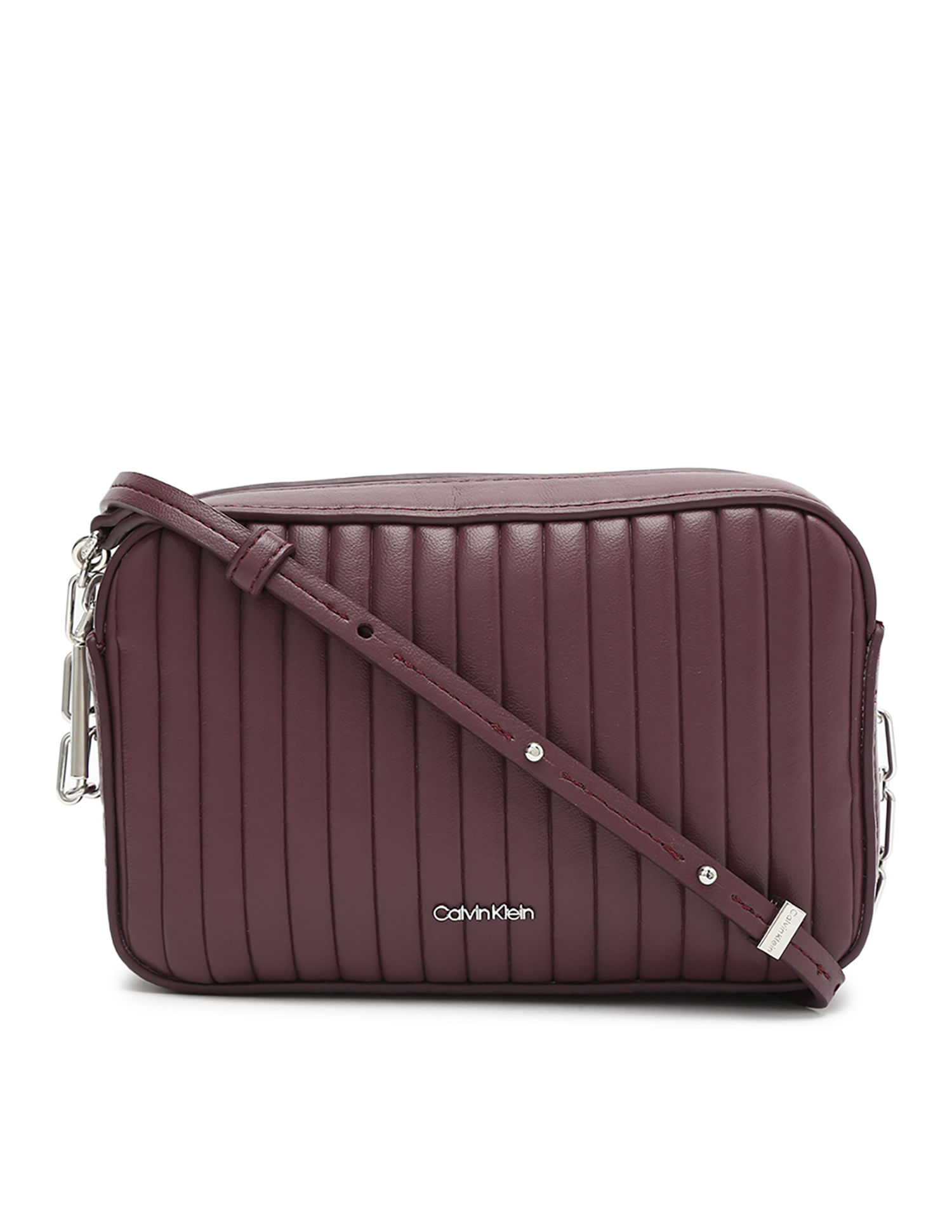 Buy Calvin Klein Solid Maroon Pu Crossbody Bag