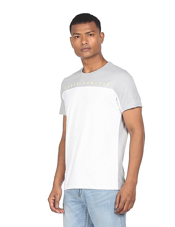 White colour round neck t clearance shirt