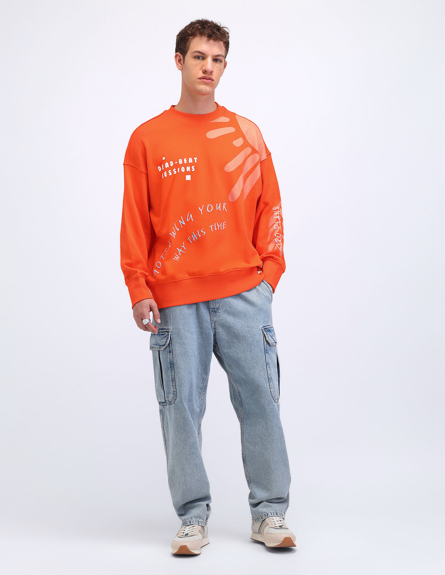 Flying Machine Oversized Fit Graphic Printed Sweatshirt