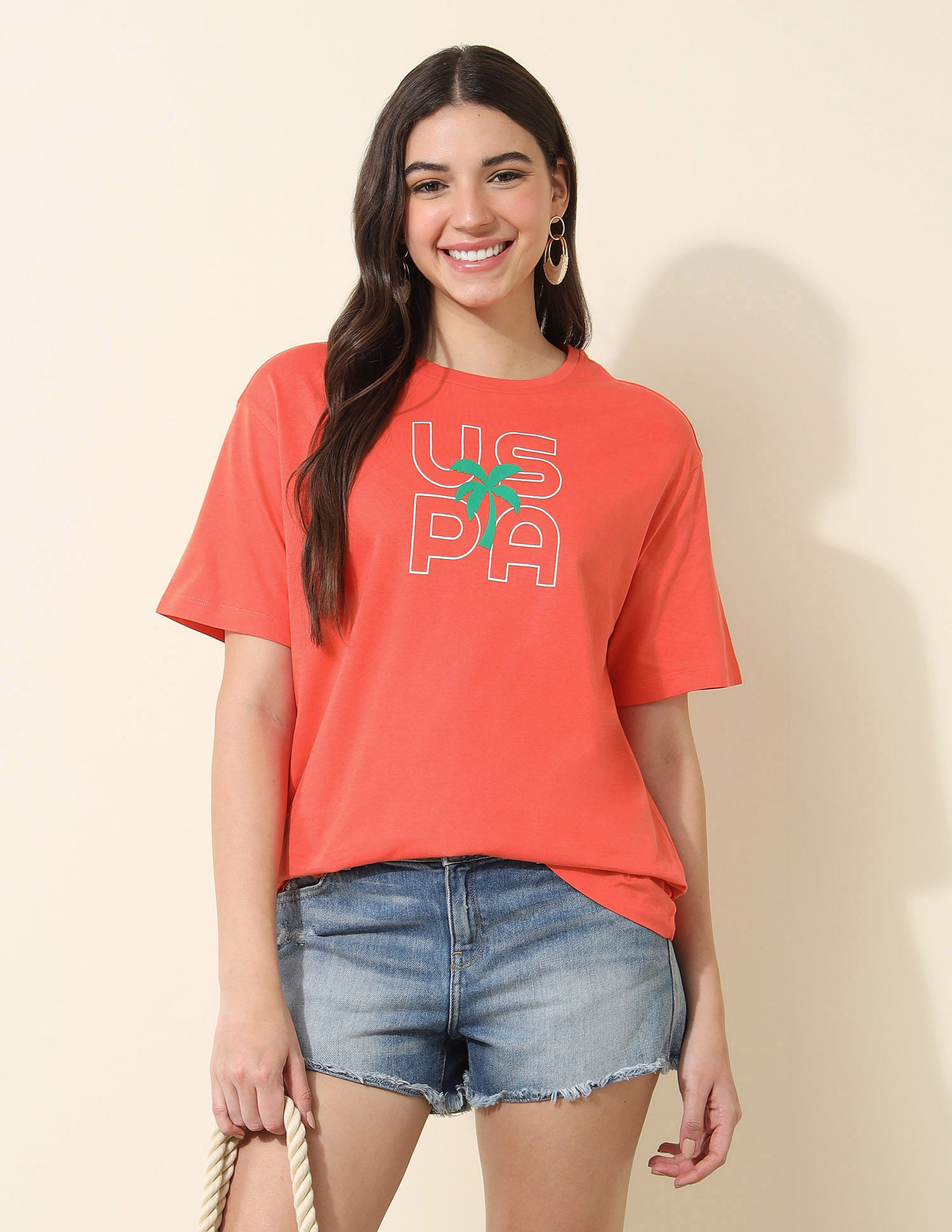 U.S. Polo Assn. Women Boyfriend Fit Brand Printed T-Shirt