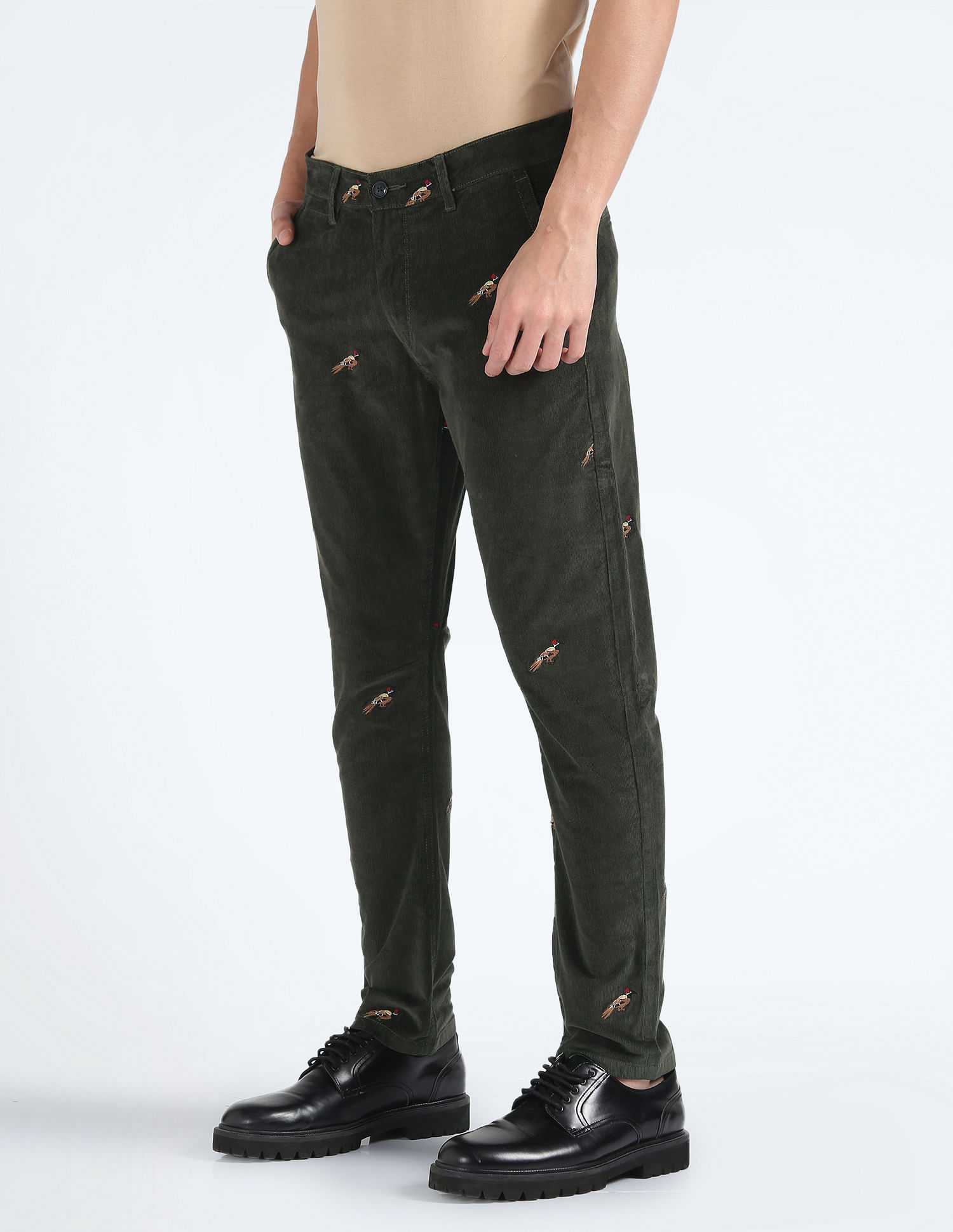 Flying Machine Corduroy Embroidered Trousers