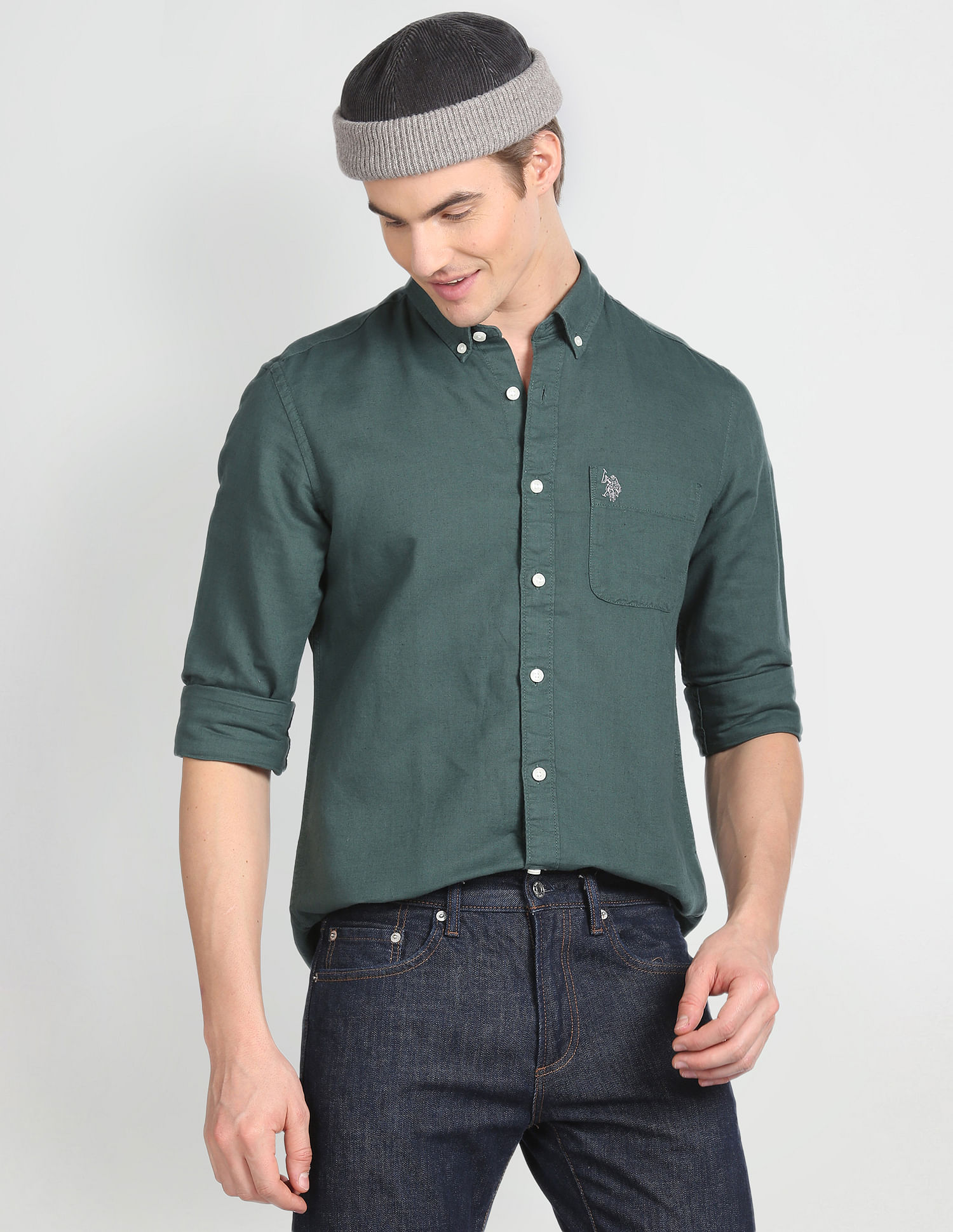 U.S. Polo Assn. Denim Co. Solid Linen Cotton Shirt