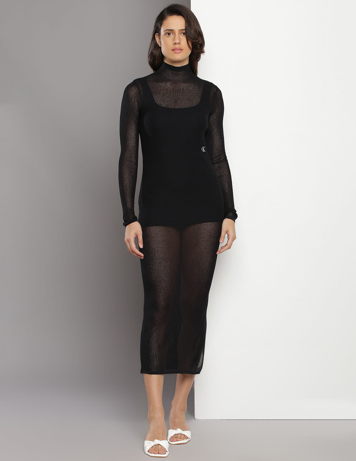 Buy Calvin Klein Sheer Bodycon Dress - Main Image