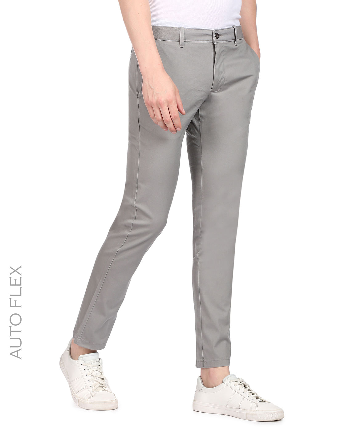 Men Charcoal Solid Casual Regular Fit Trousers