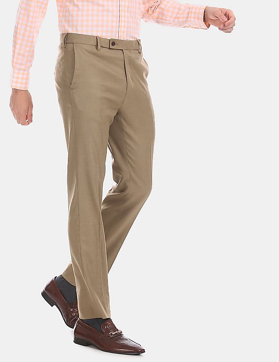 Buy ARROW NYC Navy Mens Tapered Fit 4 Pocket Solid Formal Trousers |  Shoppers Stop