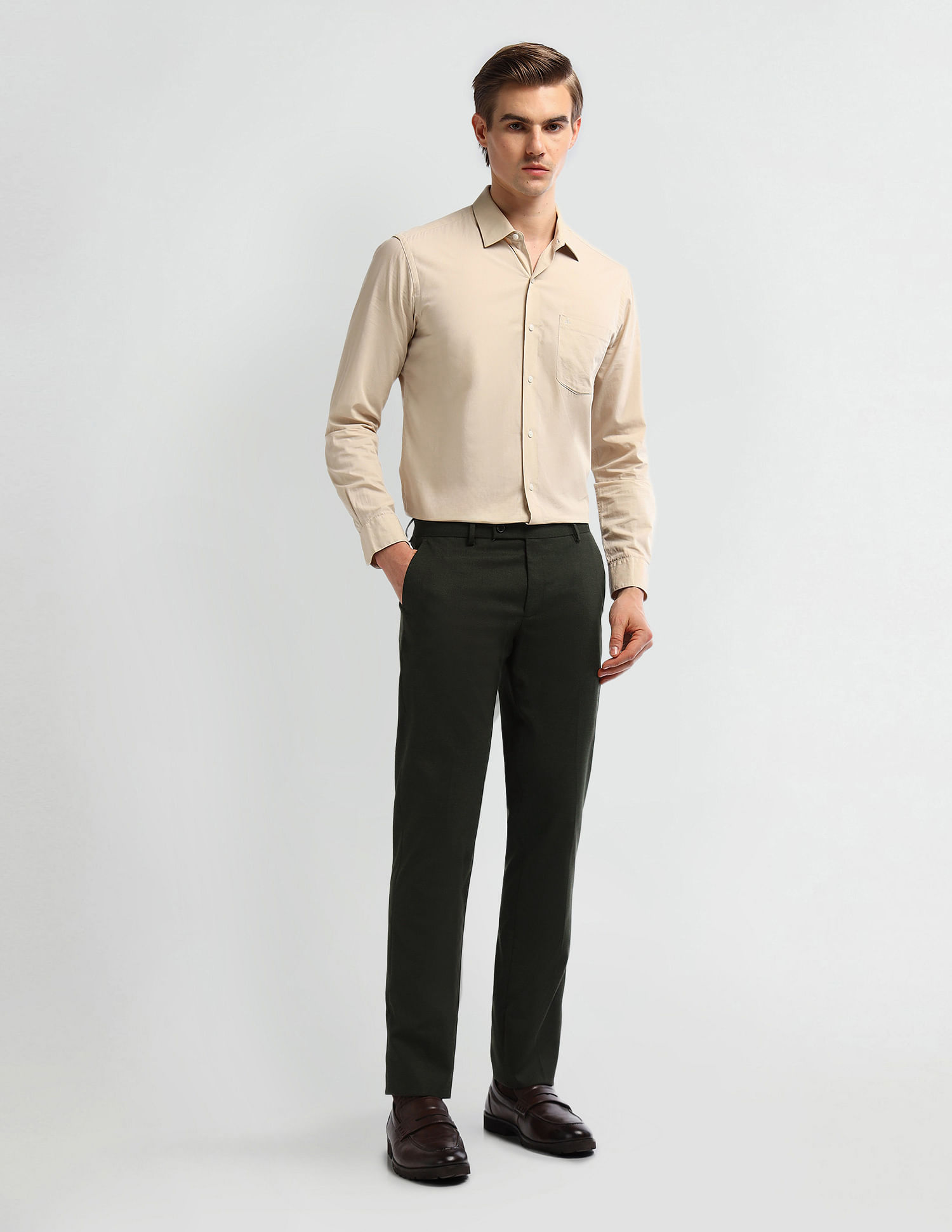 Arrow Mid Rise Carson Tapered Fit Trousers