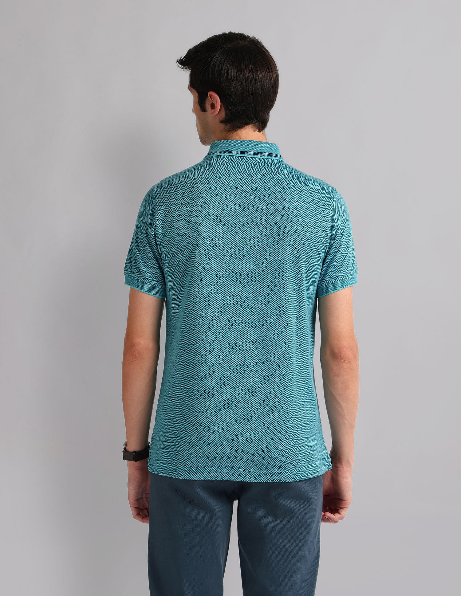 AD by Arvind Patterned Knit Slim Fit Polo Shirt