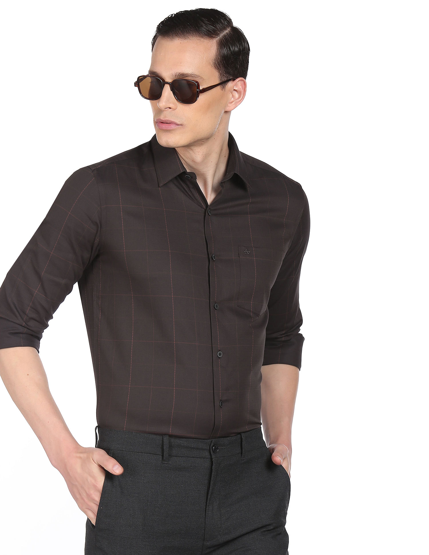 Arrow Windowpane Check Manhattan Slim Fit Shirt