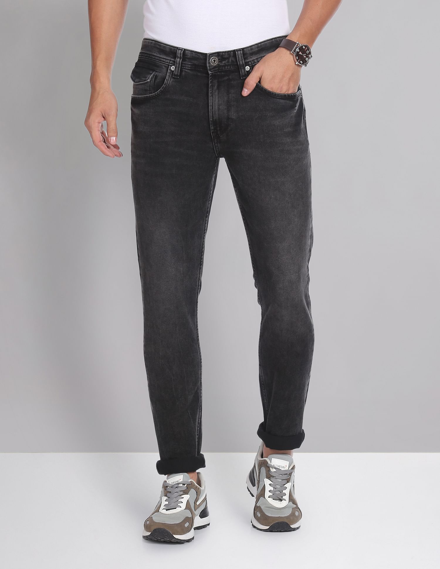 AD by Arvind Skinny Fit Stone Wash Jeans