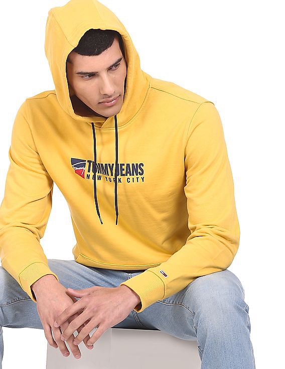 Buy Tommy Hilfiger Men Yellow Logo Print Athletic Hooded Sweatshirt NNNOW