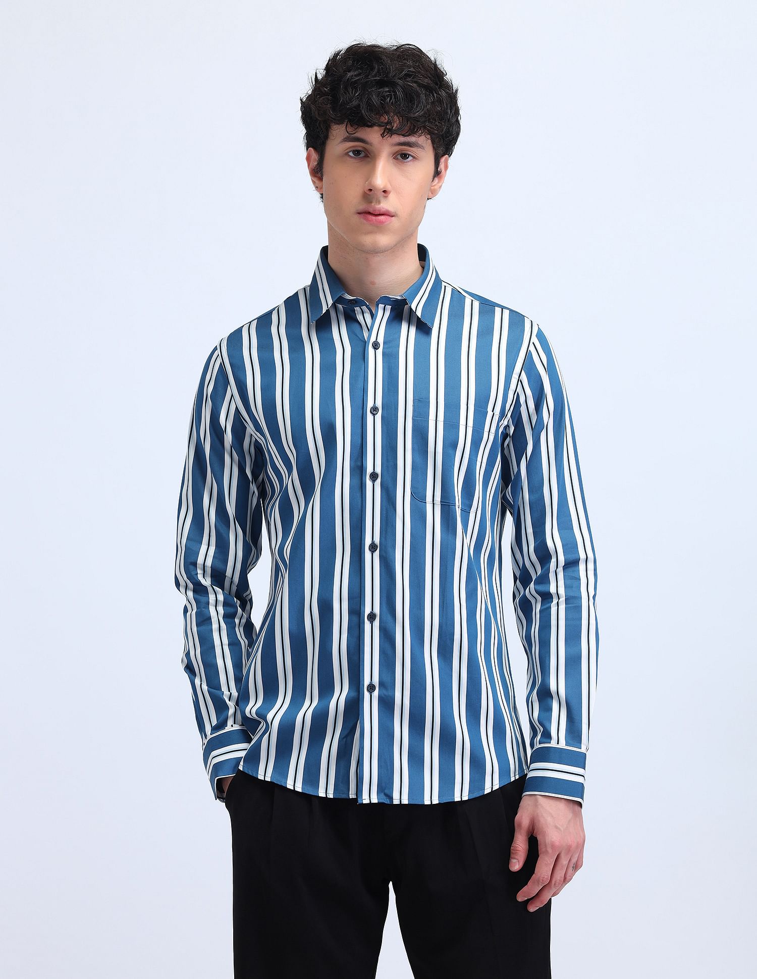 Flying Machine Vertical Striped Satin Shirt