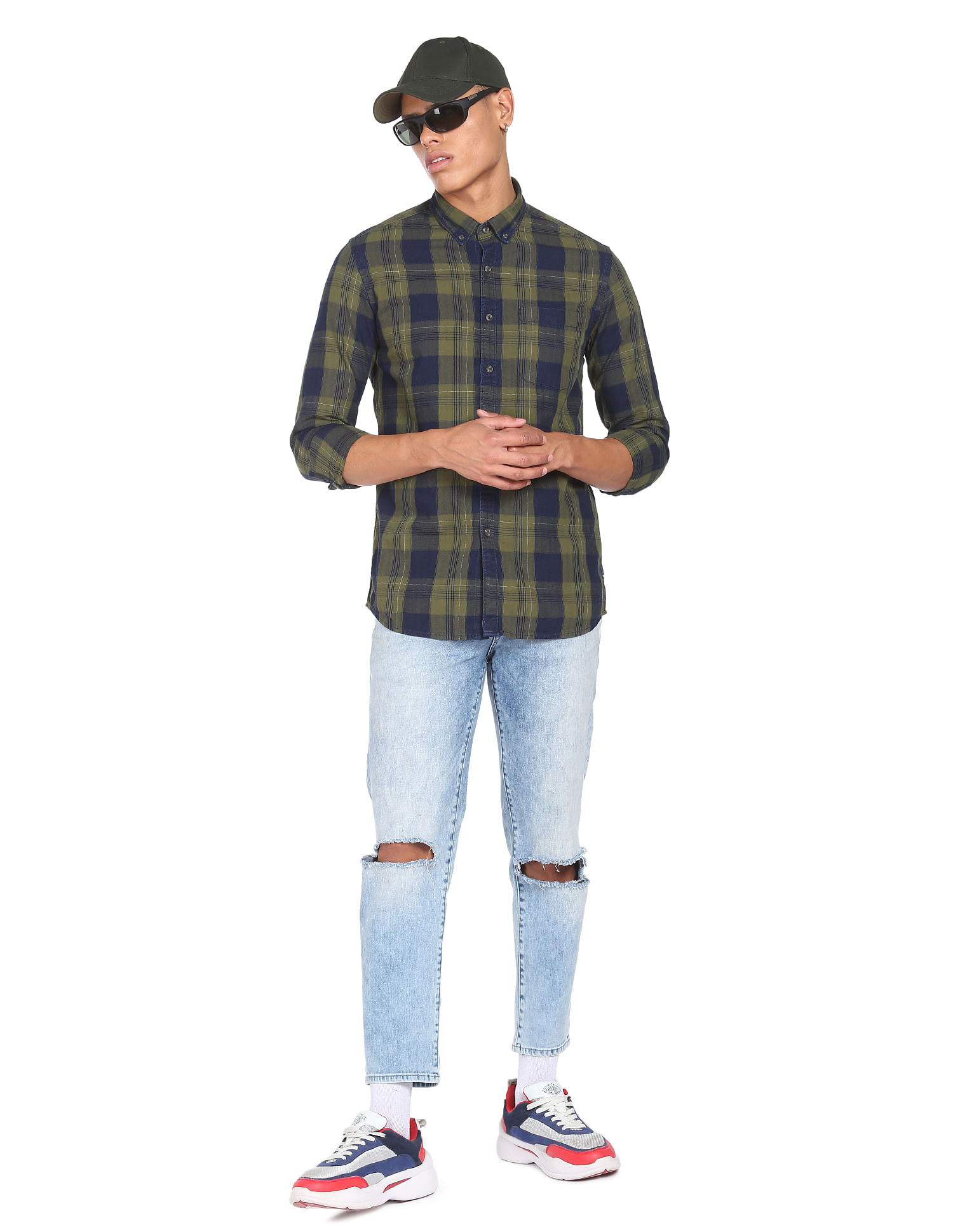 Flying Machine Plaid Check Cotton Casual Shirt