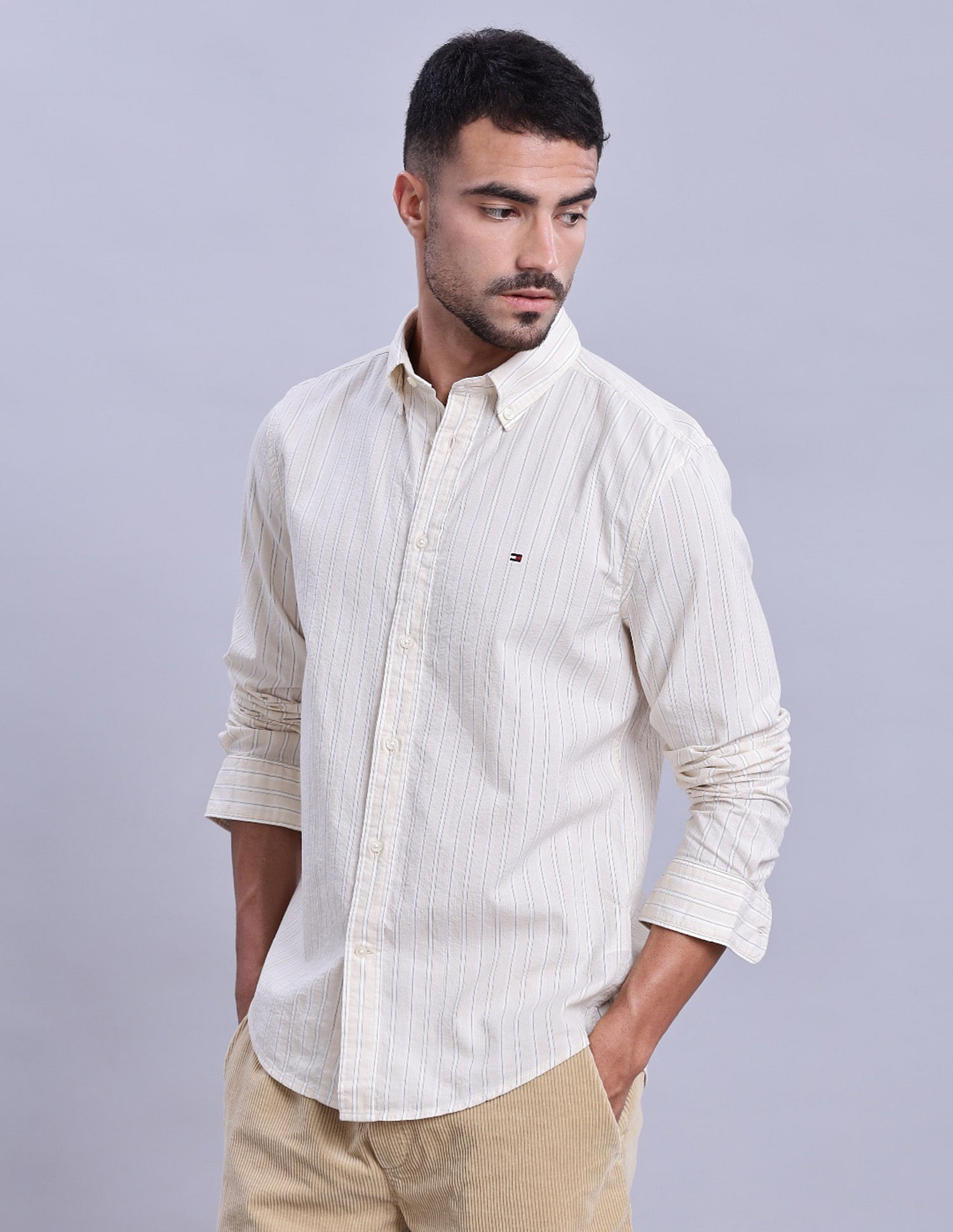 Tommy Hilfiger Striped Regular Fit Plain Woven Shirt