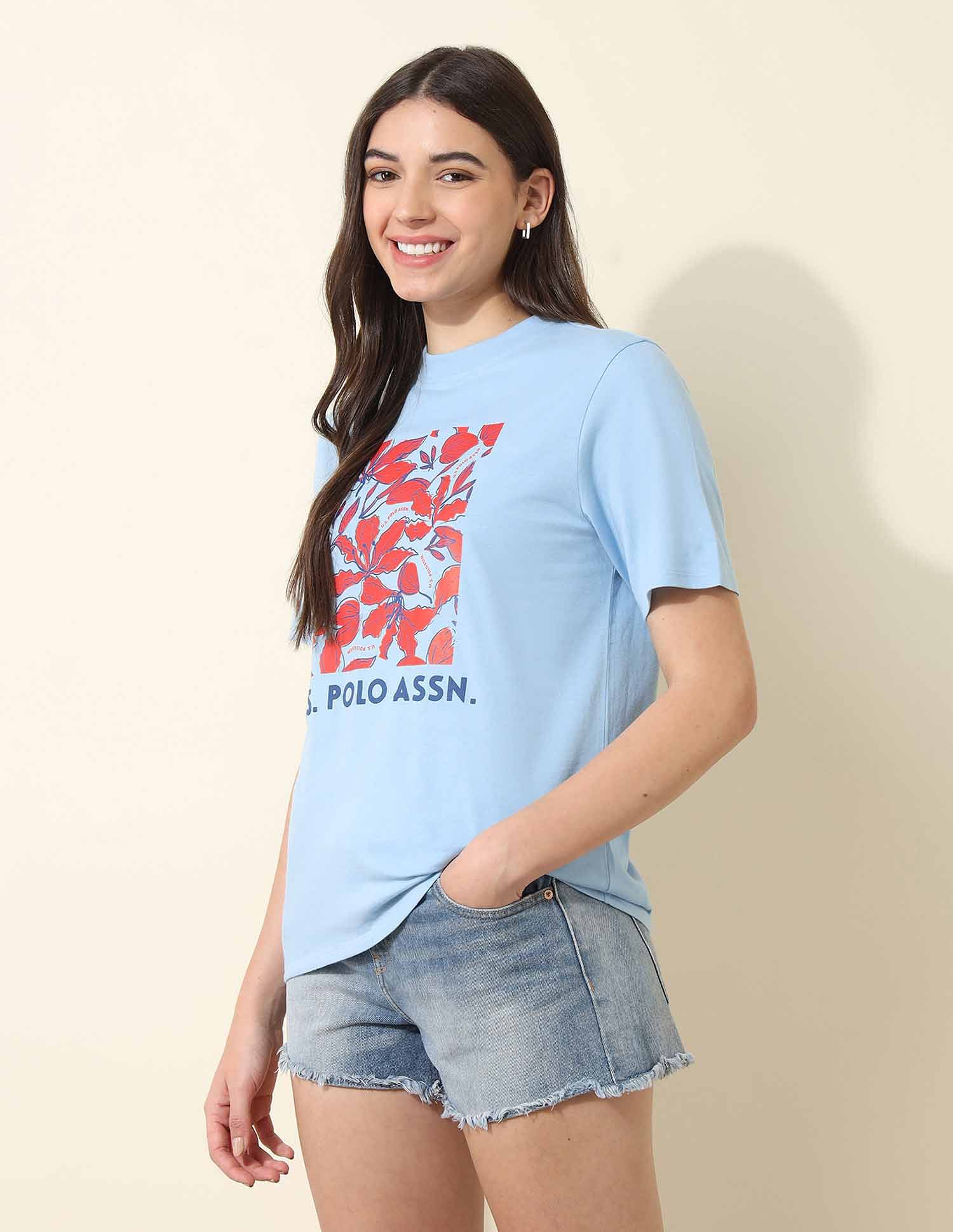 U.S. Polo Assn. Women Boyfriend Fit Brand Printed T-Shirt