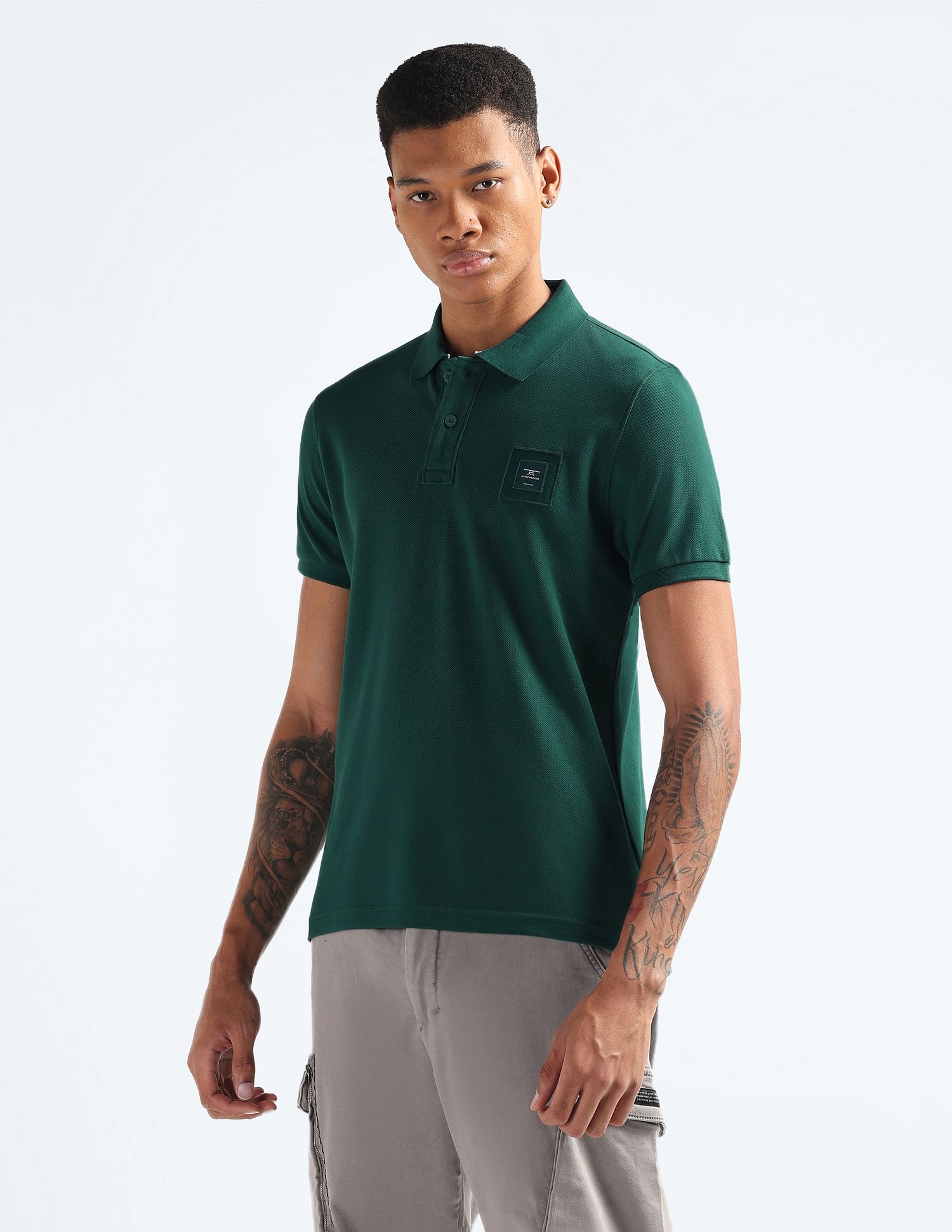 Flying Machine Logo Badge Solid Polo Shirt