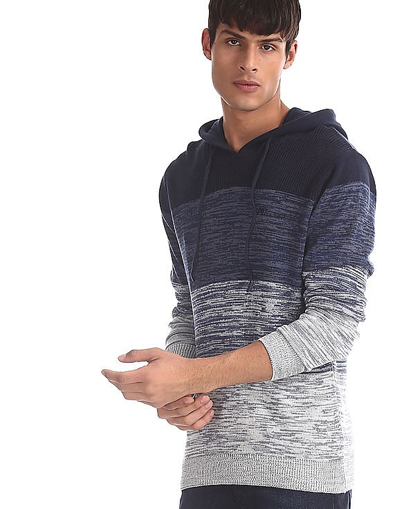 Aeropostale Blue Knit Pattern Hooded Sweater