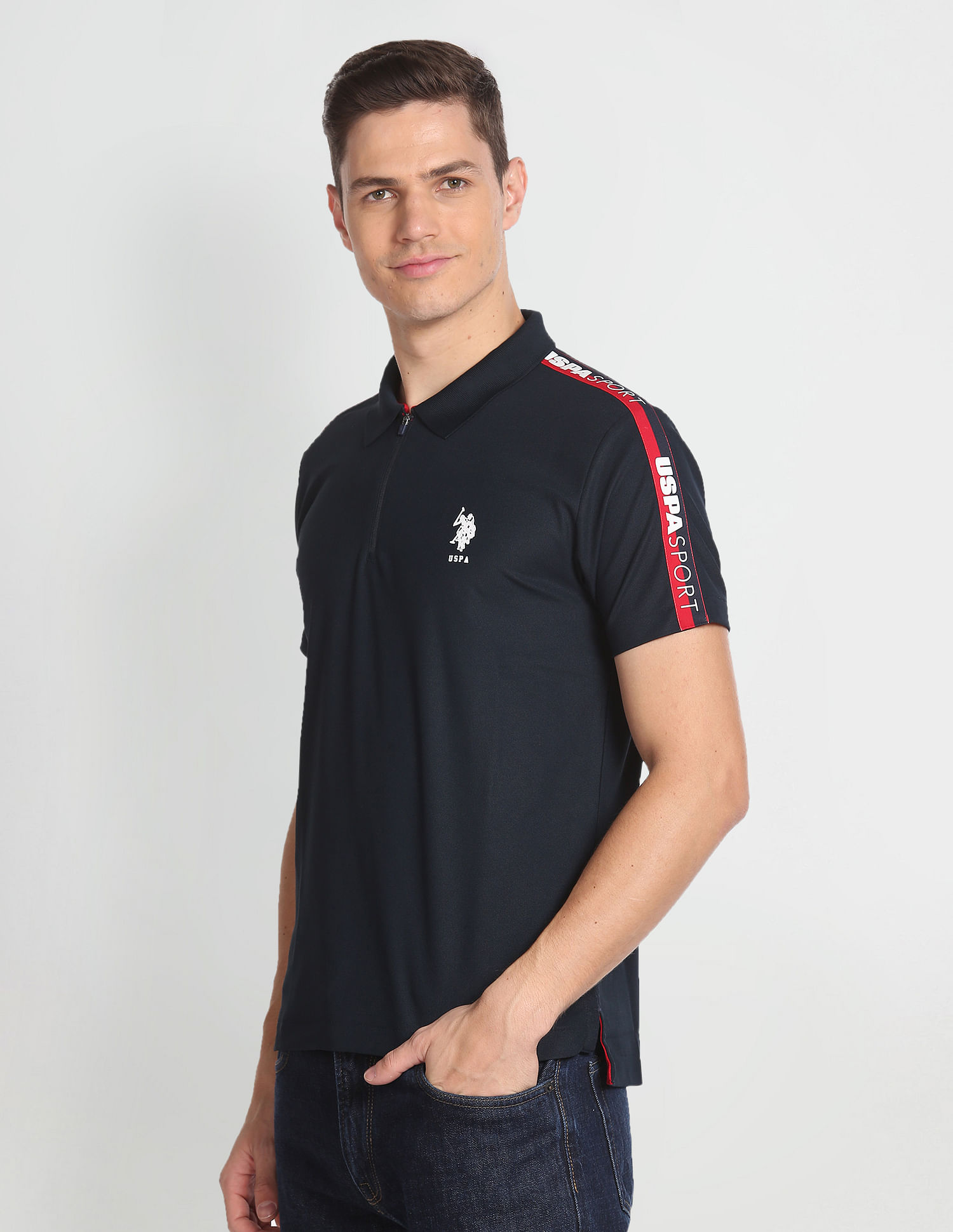 USPA Active Solid Brand Tape Polo Shirt