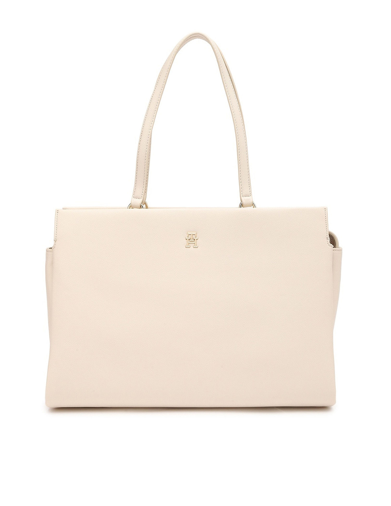 Tommy Hilfiger Solid Beige Polyester Tote Bag