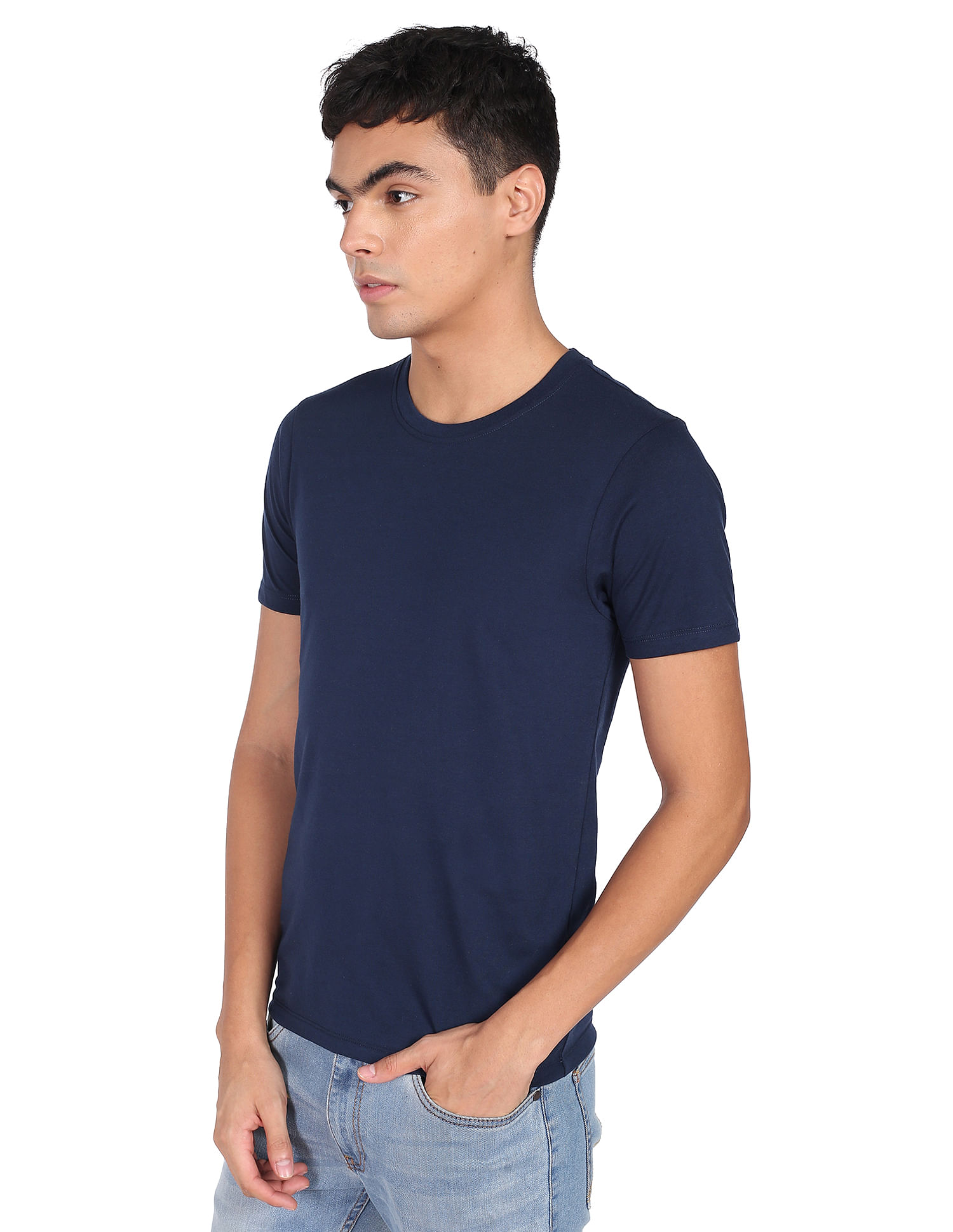 Flying Machine Solid Crew Neck Short Sleeve T-Shirt