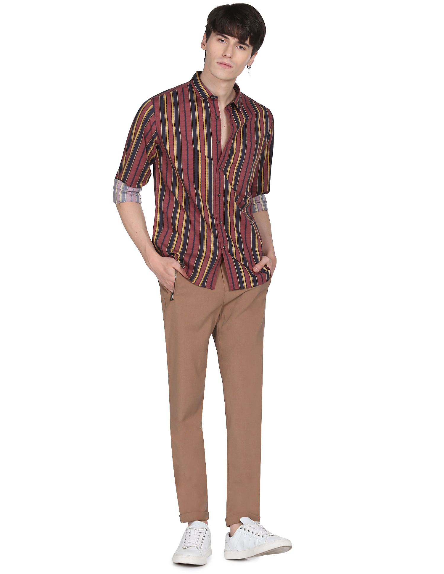 Flying Machine Vertical Stripe Cotton Shirt