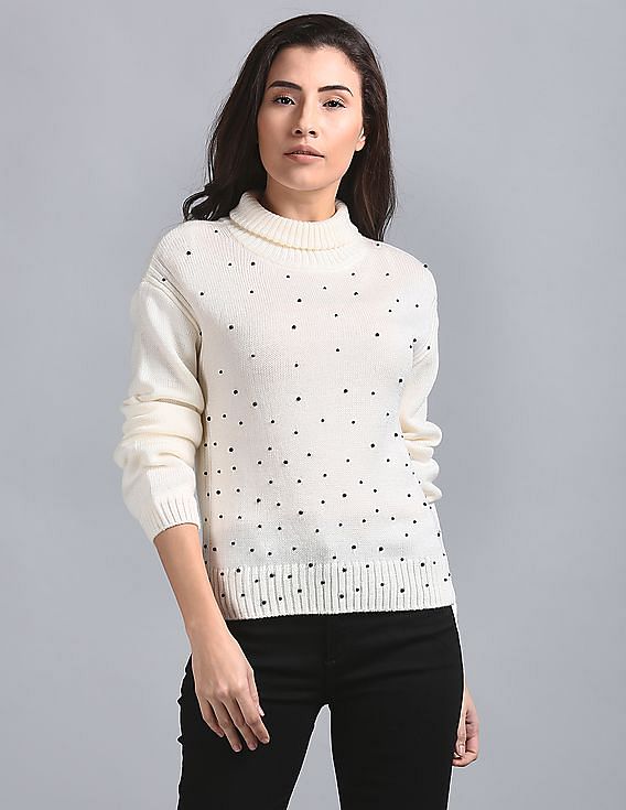 white polo neck sweater