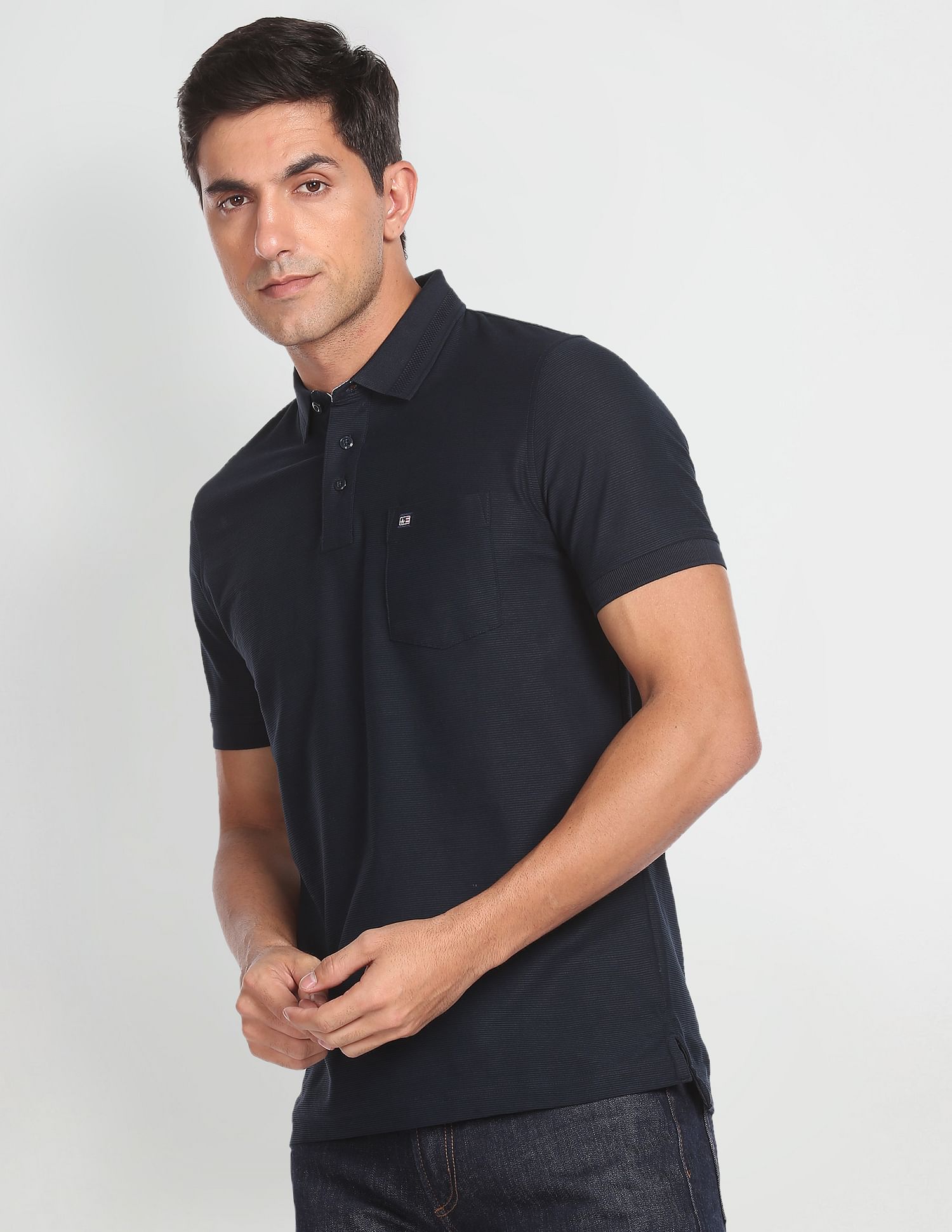 Arrow Sports Patterned Collar Textured Polo Shirt