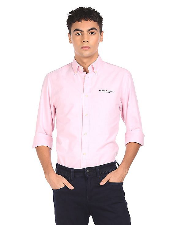 Buy Tommy Hilfiger Men Pink Button Down Collar Solid Casual Shirt NNNOW