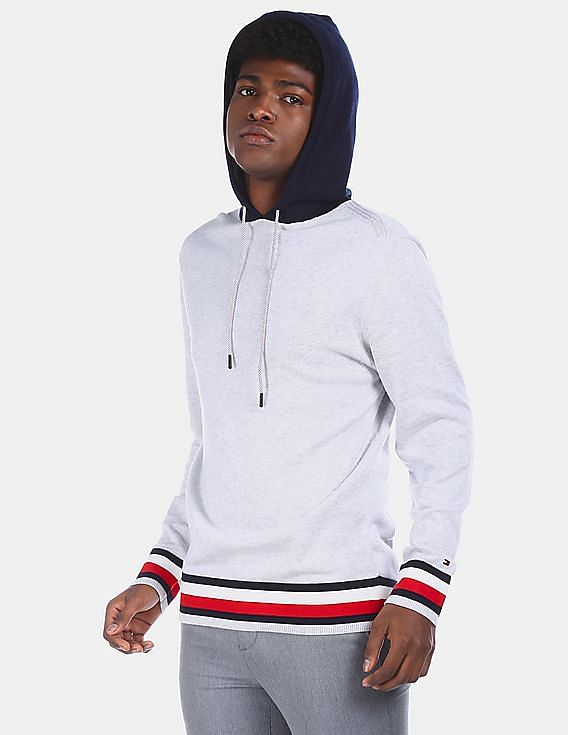 Buy Tommy Hilfiger Men White Global Striped Heathered Hoodie