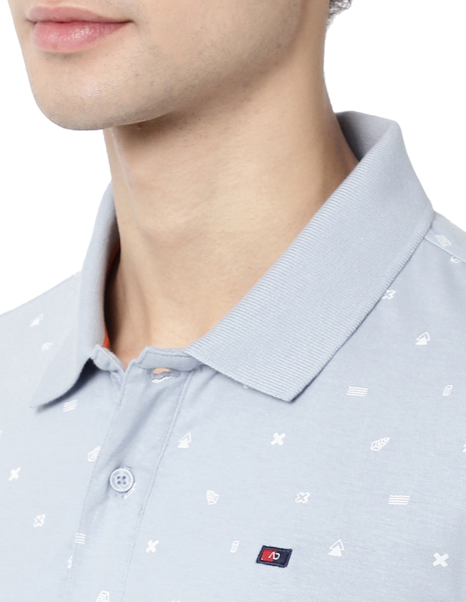 AD by Arvind Metallic Geometric Print Cotton Polo Shirt