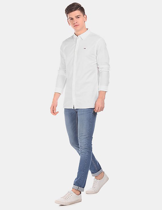 Buy Tommy Hilfiger Men White Slim Fit Stretch Oxford Shirt NNNOW