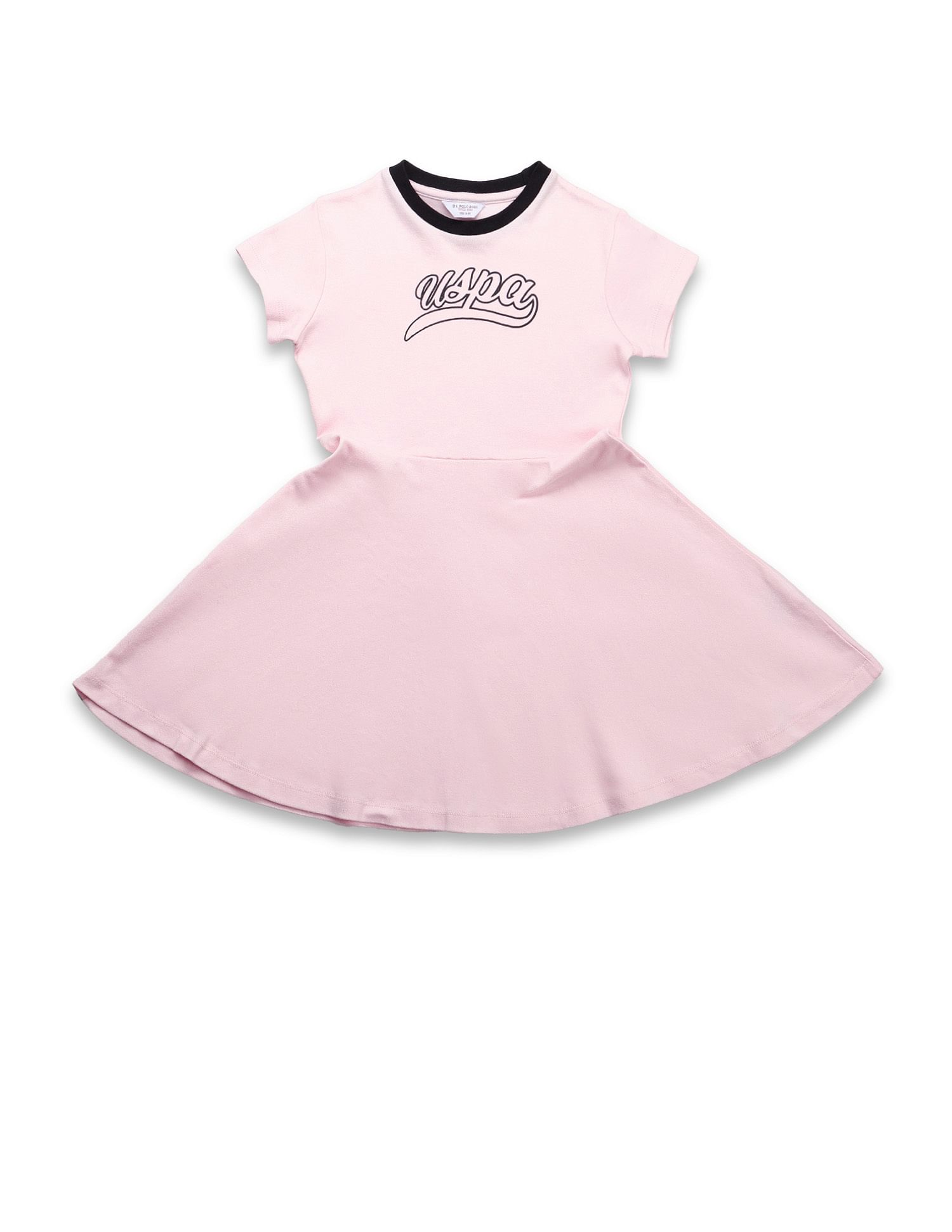 U.S. Polo Assn. Kids Girls Brand Printed Fit And Flare Dress