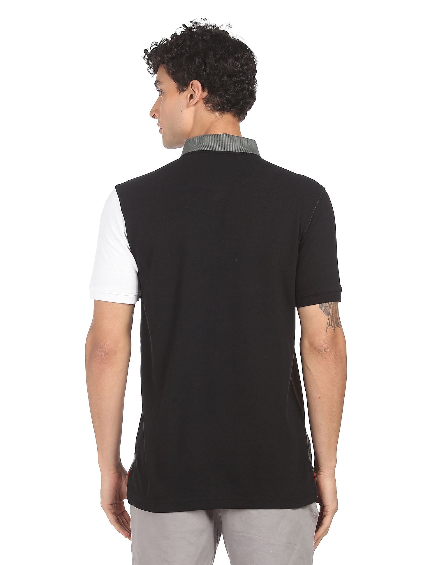 AD by Arvind Cotton Panelled Colour Block Polo Shirt