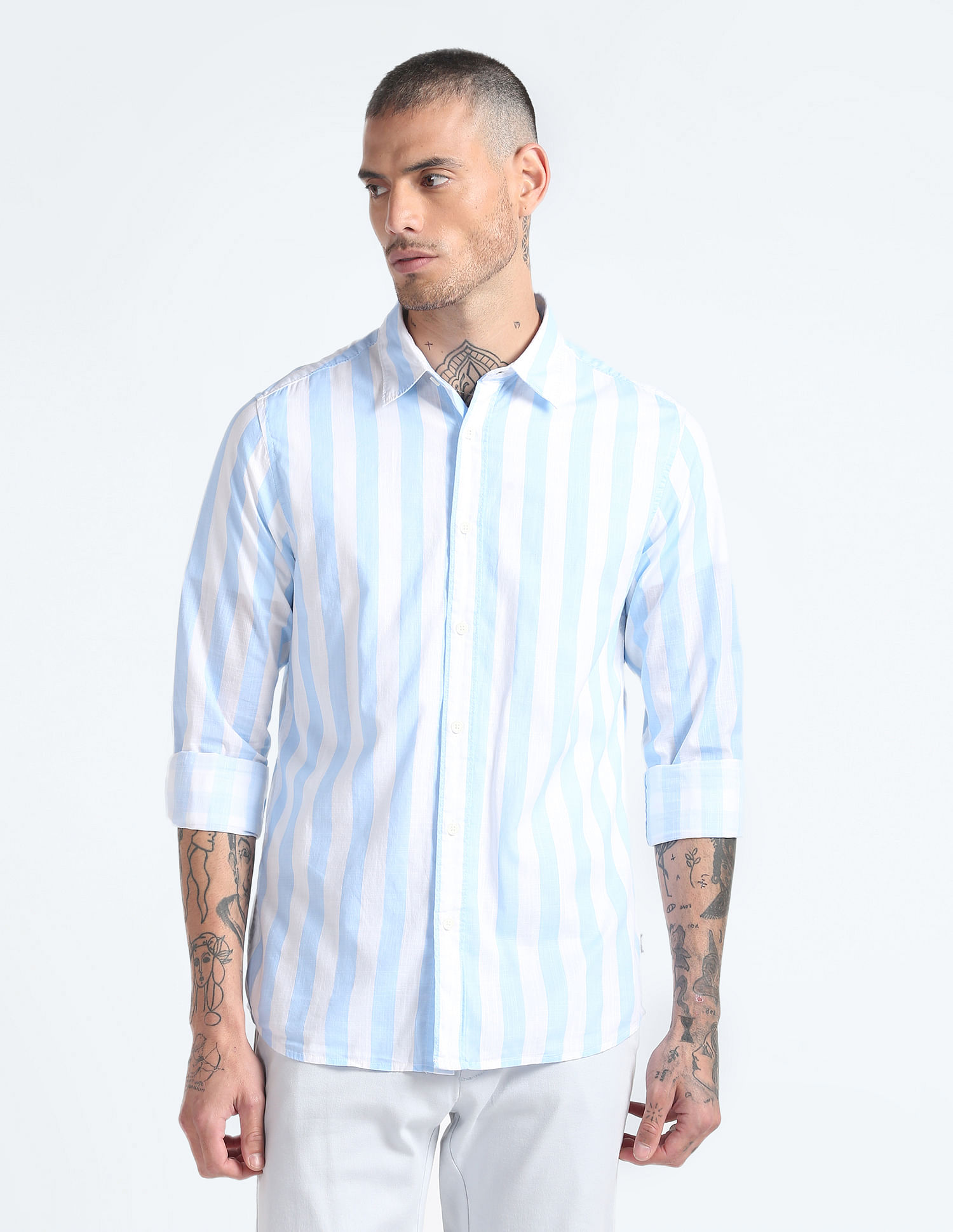 Flying Machine Vertical Stripe Pure Cotton Shirt