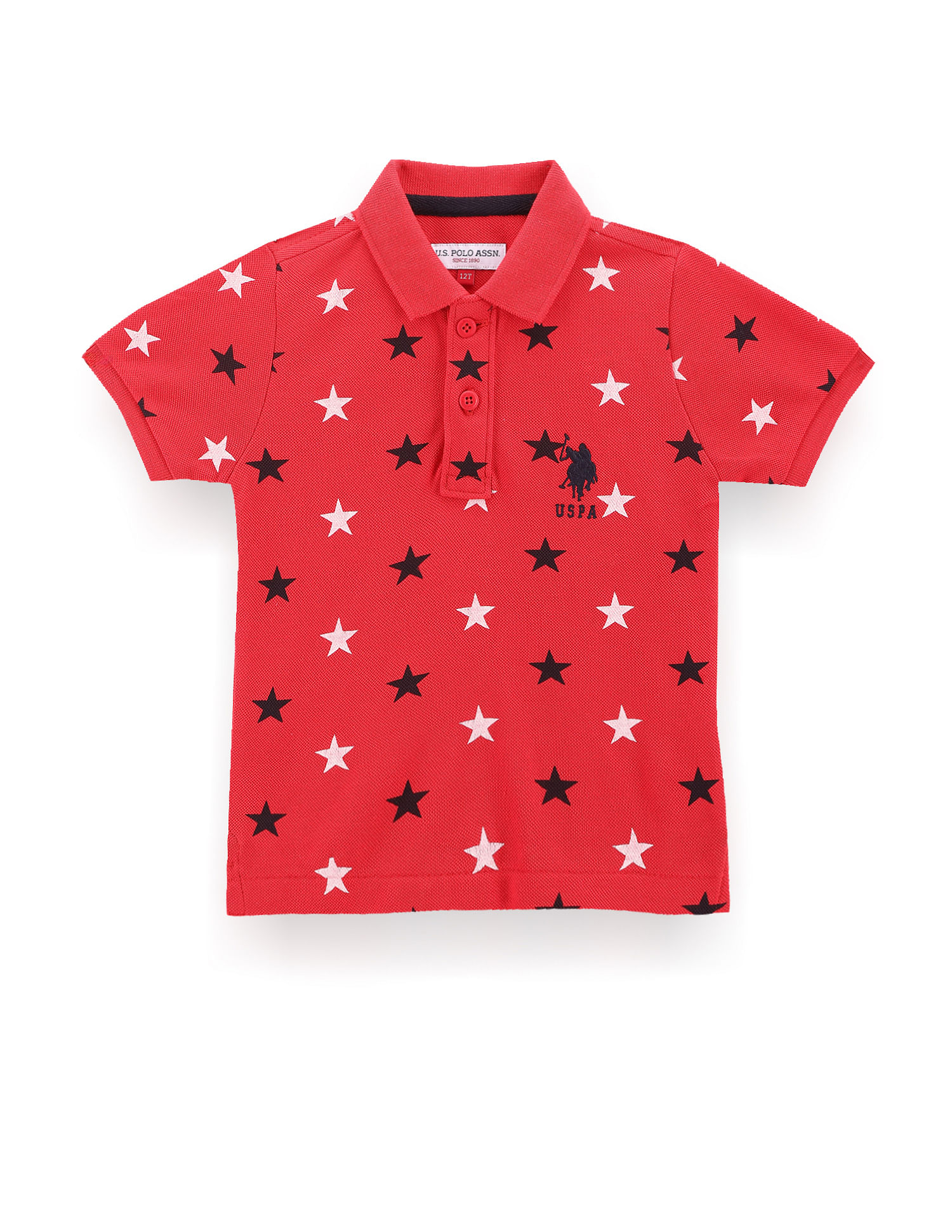 U.S. Polo Assn. Kids Boys Star Print Pique Polo Shirt