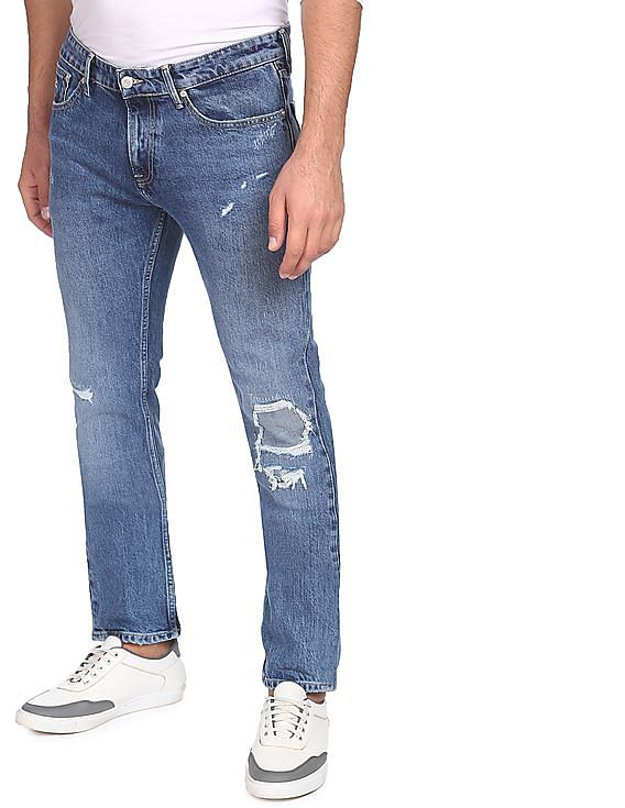 Buy Tommy Hilfiger Men Blue Slim Jeans Distressed Fit Scanton
