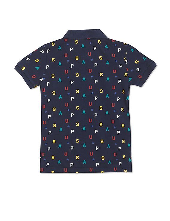 U.S. Polo Assn. Kids Ribbed Collar All Over Print Polo Shirt