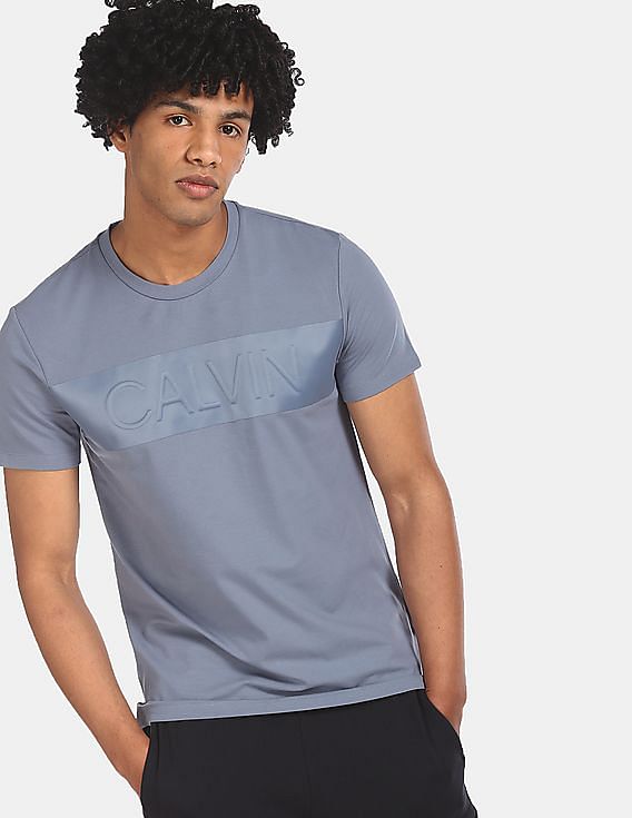 Buy Calvin Klein Men Blue Crew Neck Brand Print T-Shirt - NNNOW.com