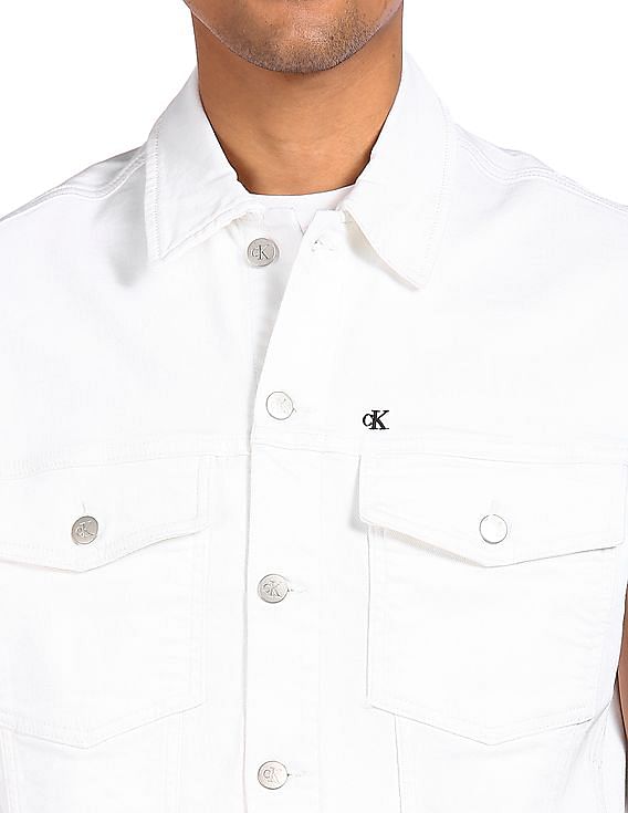 Calvin Klein Men White Sleeveless Denim Jacket