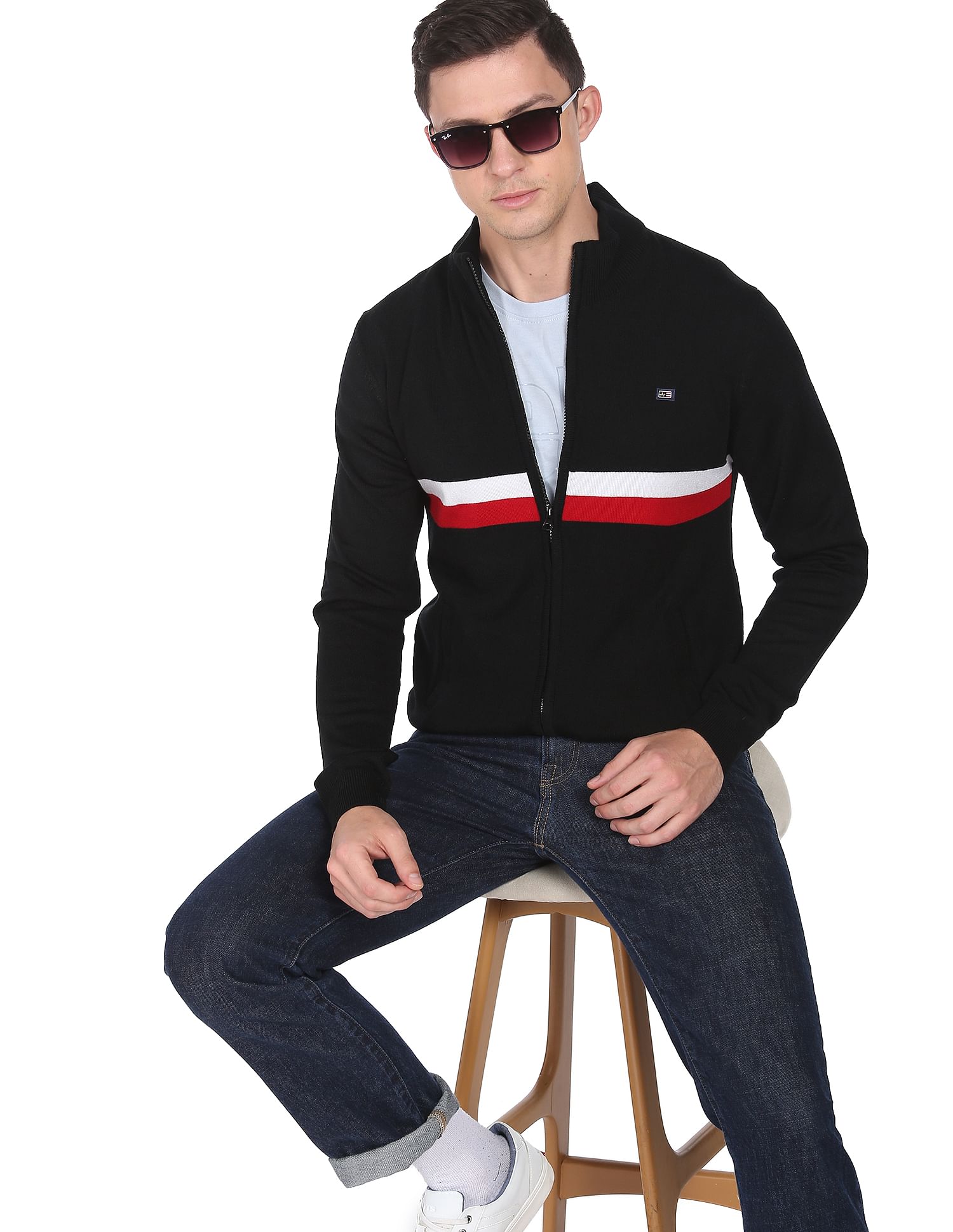 Arrow Sports Contrast Stripe Acrylic Sweater